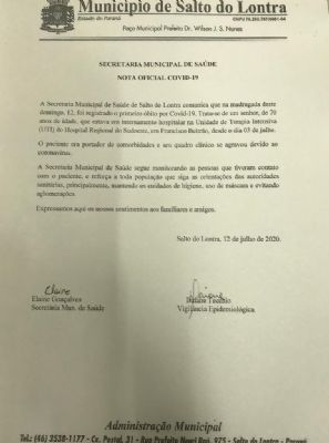 Registrado primeiro bito pela Covid-19