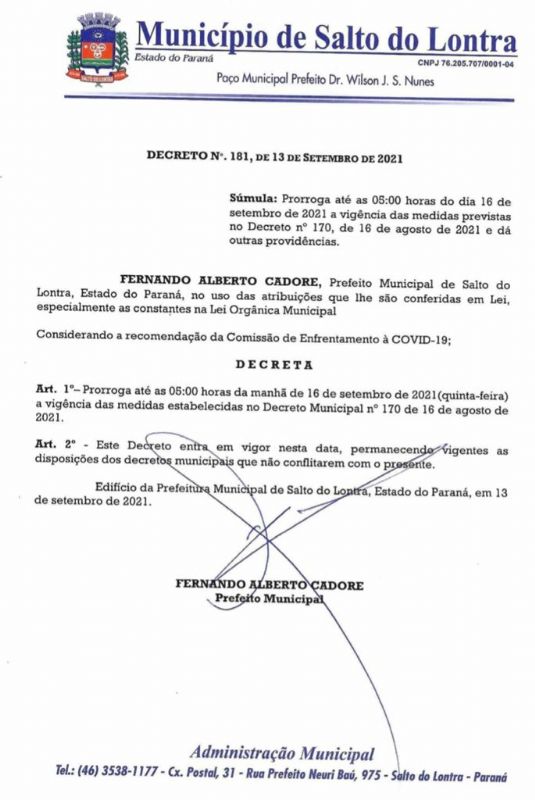 Decreto prorroga medidas de enfrentamento à Covid-19