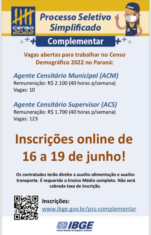 IBGE abre inscries para PSS complementar