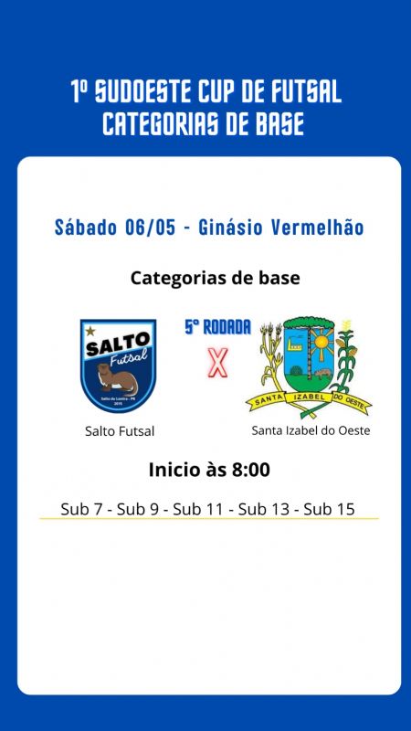 Salto recebe Santa Izabel pela Sudoeste Cup de Futsal
