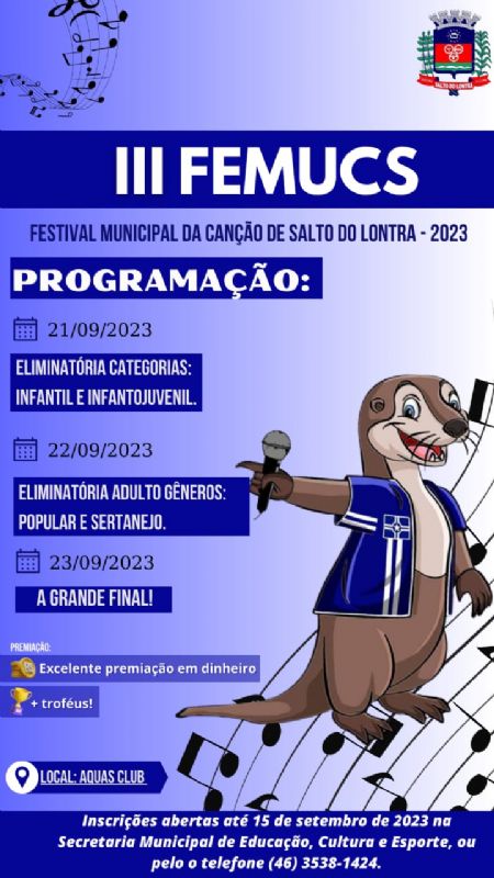 Nesta quinta, sexta e sábado tem o III FEMUCS em Salto do Lontra