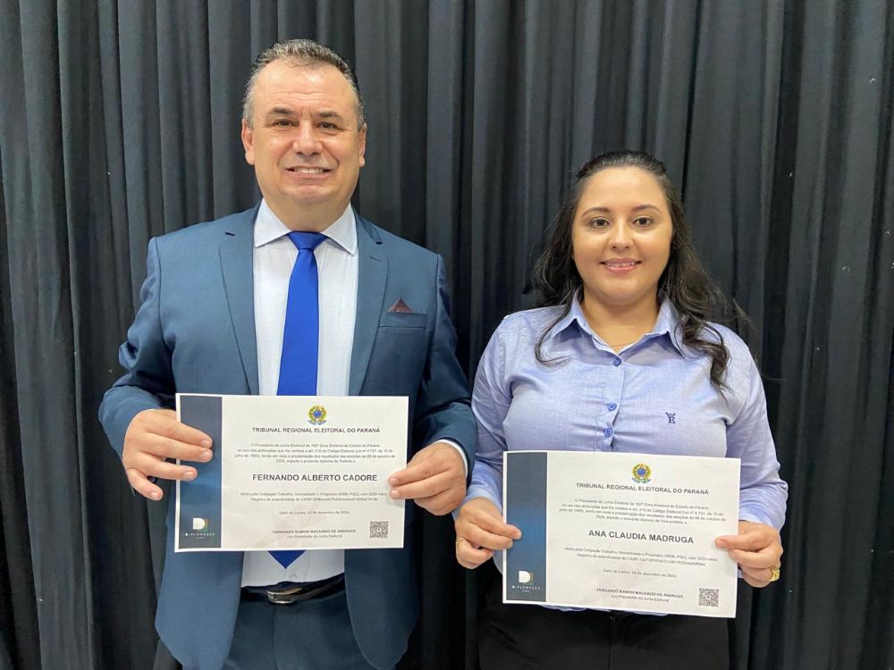 Fernando Cadore e Ana Claudia Madruga so diplomados pela Justia Eleitoral