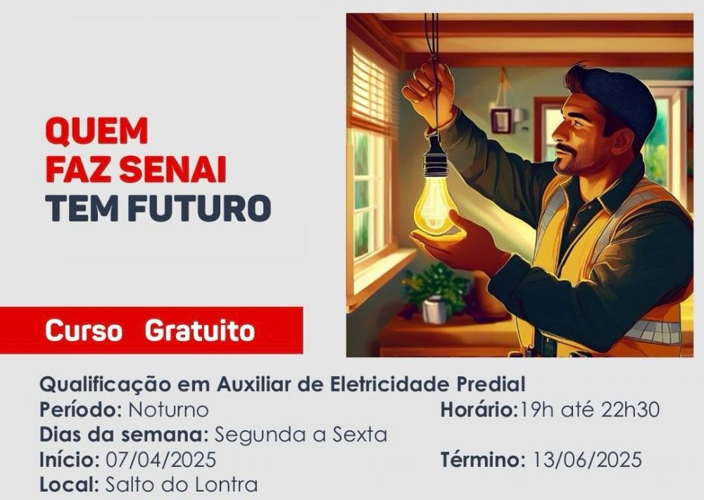 Abertas inscries para curso gratuito de auxiliar de eletricidade predial