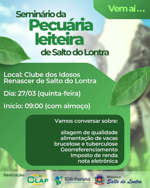 Nesta quinta-feira seminrio de pecuria leiteira