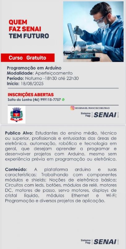 Abertas inscrições para curso profissionalizante de programação de Arduino