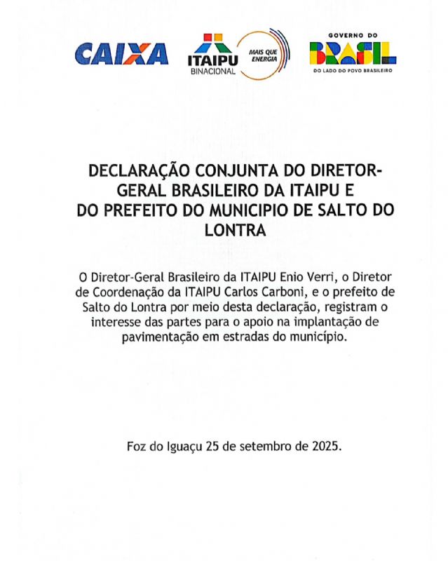Salto do Lontra busca apoio da Itaipu para pavimentação de estradas